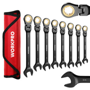 8-piece flex-head ratcheting combination wrench set with red zip pouch and black wrenches