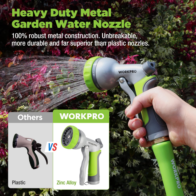 WORKPRO Garden High Pressure Water Hose Nozzle Sprayer with 8 Adjustable Watering Patterns & Thumb Control Design
