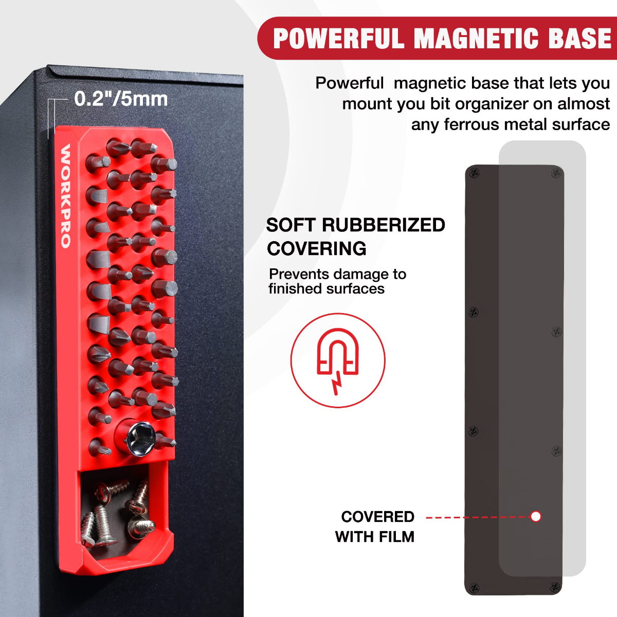 WORKPRO red magnetic hex bit organizer tray with open storage and hex bit holes