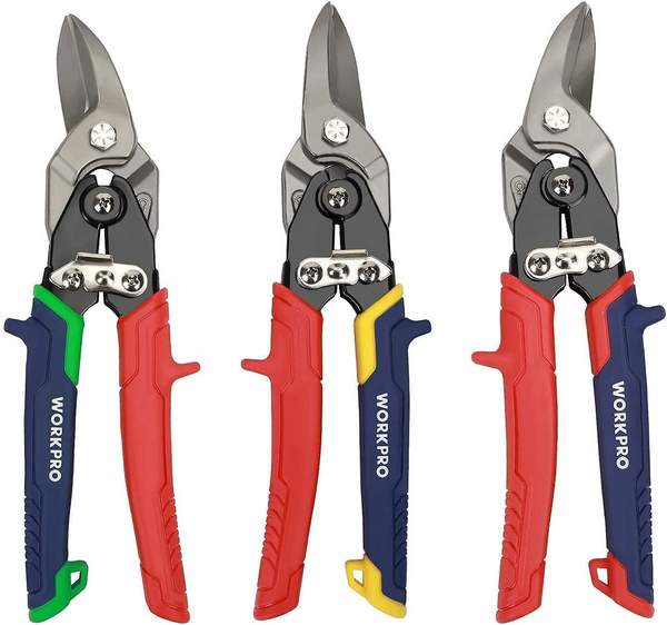 WORKPRO 10 Inch Aviation Snips Set, 3 Pcs Straight Left and Right Cut Tin Snips