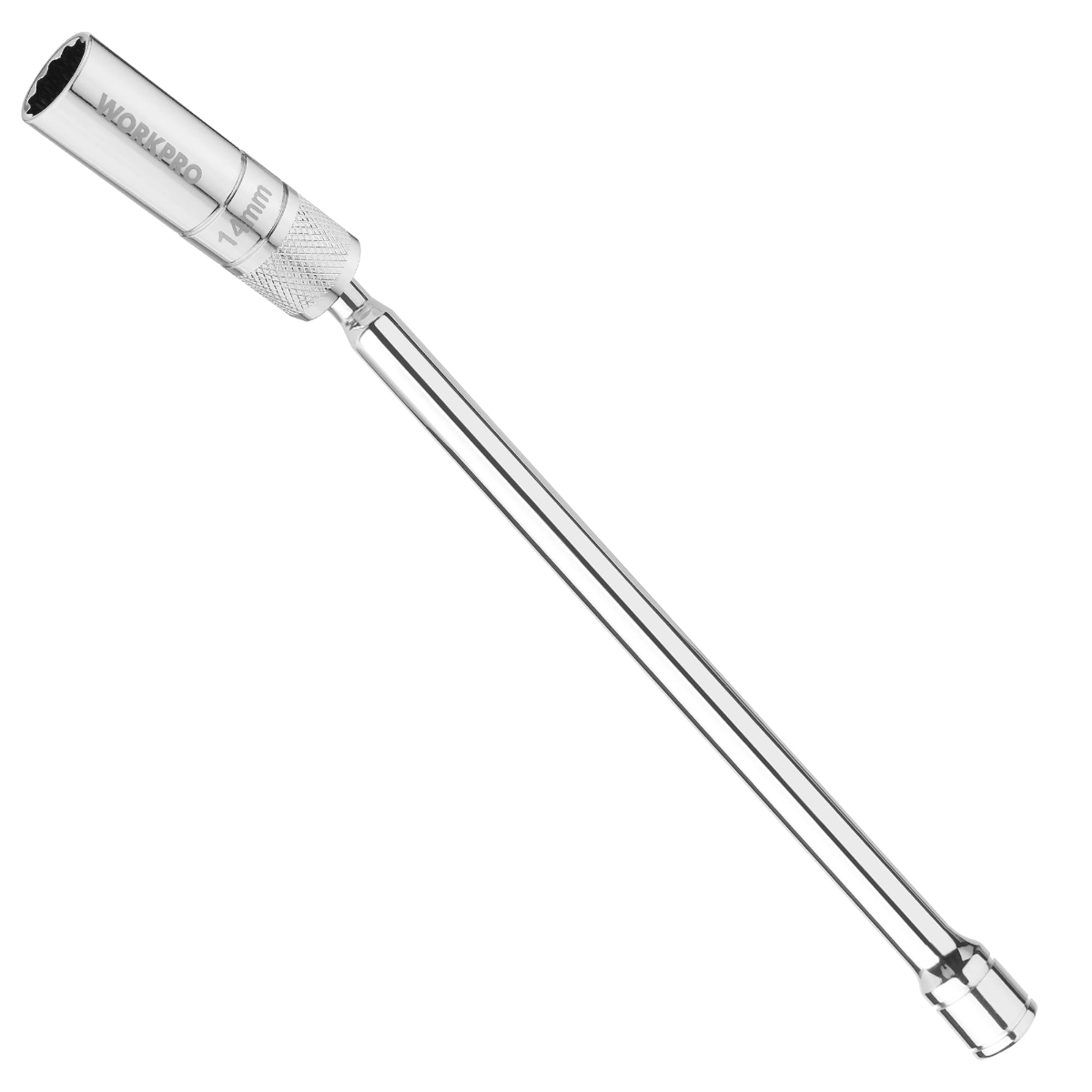14mm magnetic swivel thin-wall spark plug socket, 3/8" drive, chrome, 12 in