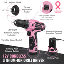 WORKPRO 108-Piece Portable Tool Set with Power Drill - Pink Ribbon