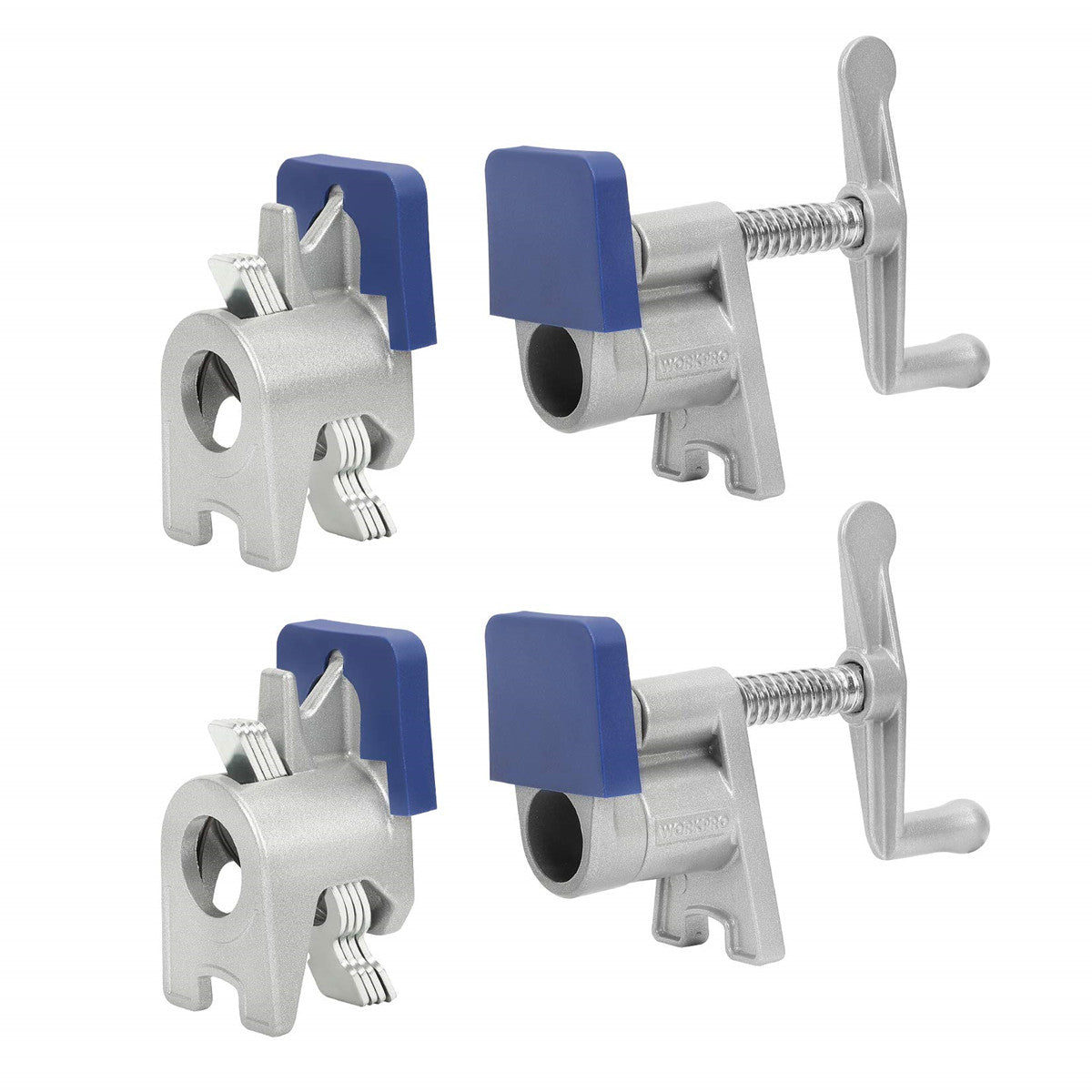 Aluminum pipe clamp set with blue covers and threaded screw, for black pipe tubes