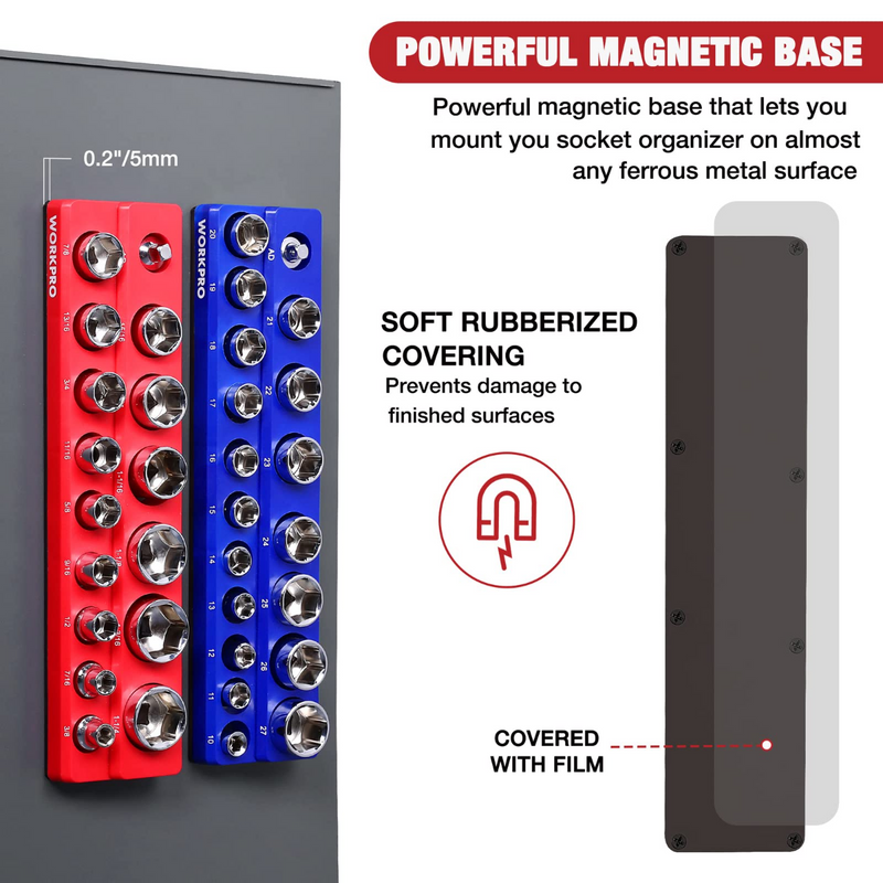 WORKPRO 1/2-inch, 1/4-inch, 3/8-inch Magnetic Socket Organizer Set