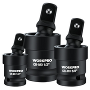 WORKPRO impact universal joint set, three black swivel sockets, 1/4 3/8 1/2 drive