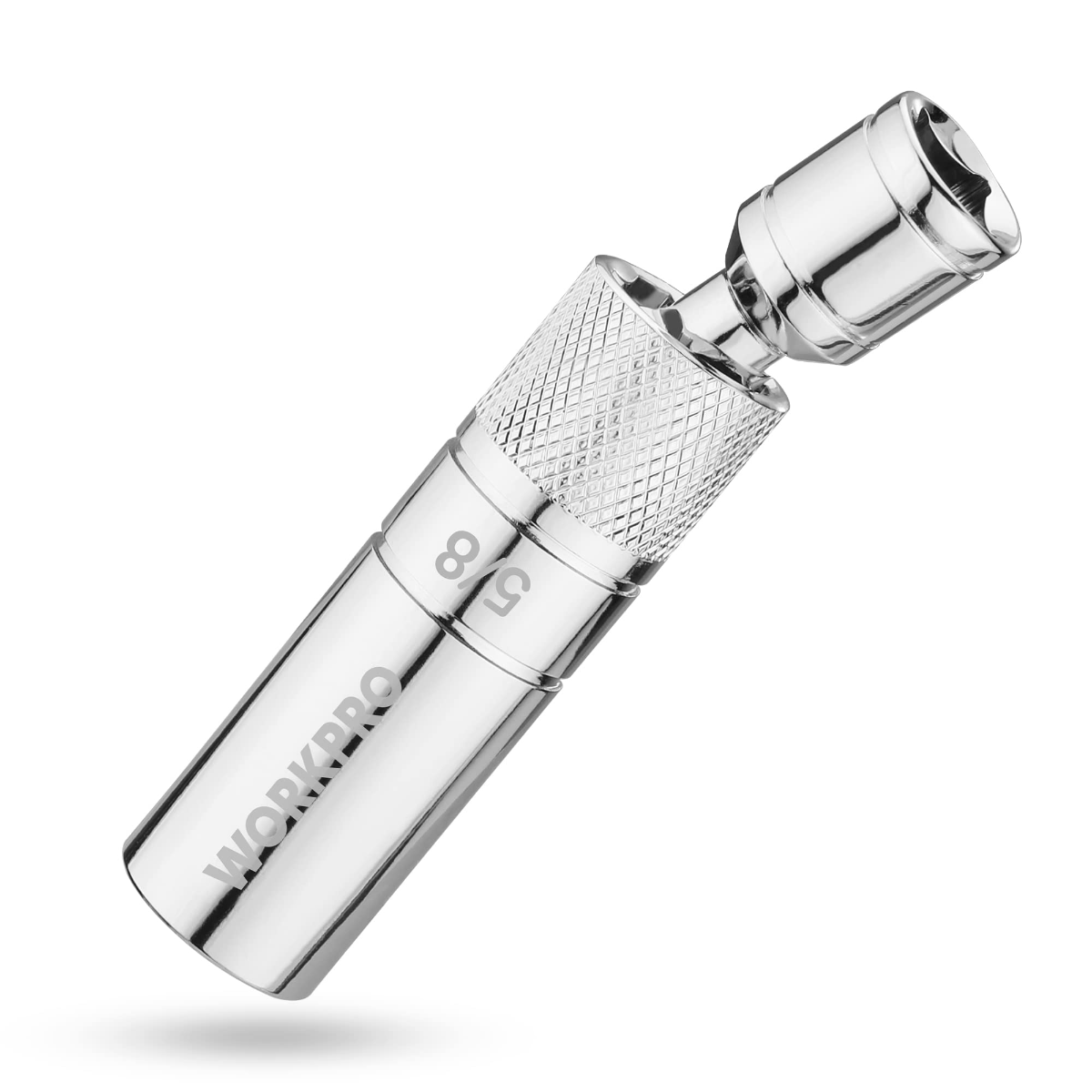 WORKPRO magnetic swivel spark plug socket, 5/8 in thin-wall 3/8 drive, chrome