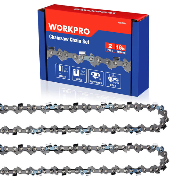 WORKPRO 2-Pack 16 Inch Chainsaw Chain, 3/8"Pitch, 56 Drive Links Wood Cutting Saw Chain for Chainsaw Parts