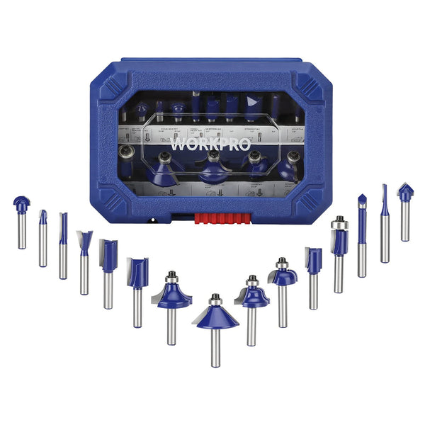 WORKPRO 15 Pcs Router Bits Set, 1/4-Inch Shank Tungsten Carbide Router Bits