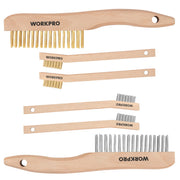 Wood-handled wire scratch brush set with brass and stainless steel bristles, 6 pcs
