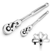 WORKPRO flex-head ratchet wrenches set, chrome finish, 2-pack with heads attached