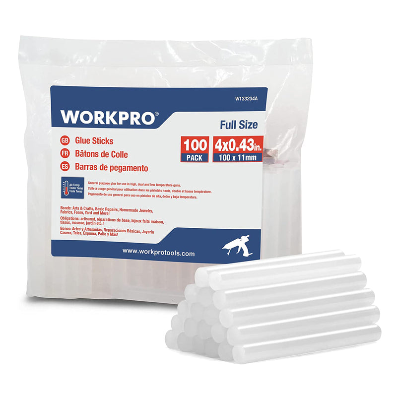 WORKPRO 100-pack Full Size Hot Glue Sticks Compatible with Most Glue G