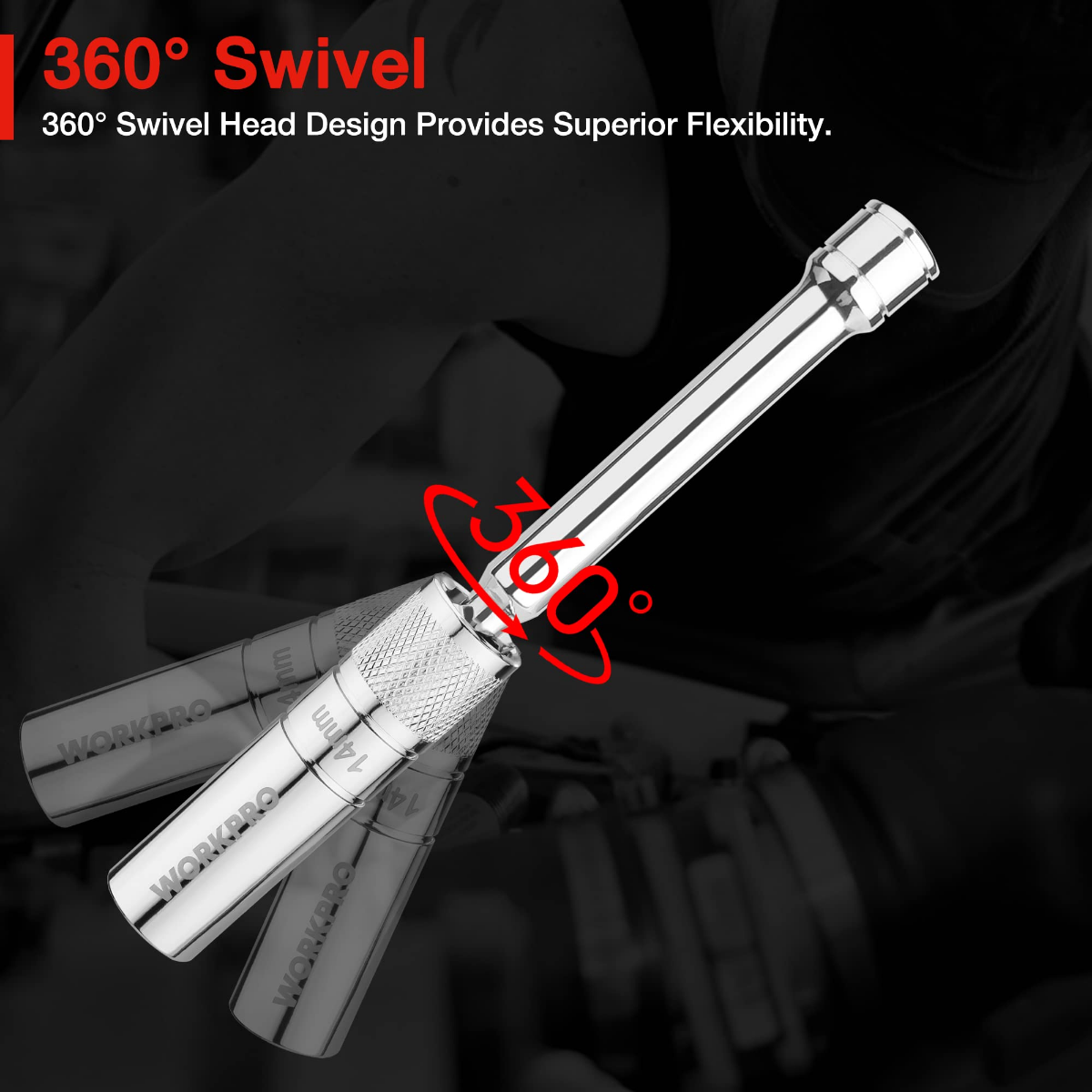360-degree swivel spark plug socket extension with chrome socket head and grip