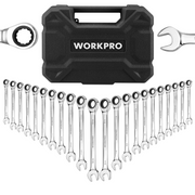 Ratcheting combination wrench set with black case and chrome wrenches, 22-piece